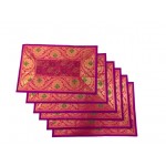 Indian Silk Table Runner with 6 Placemats & 6 Coaster in Pink Color Size 16x62